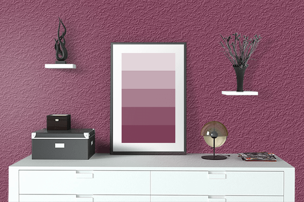 Pretty Photo frame on Dark Raspberry color drawing room interior textured wall