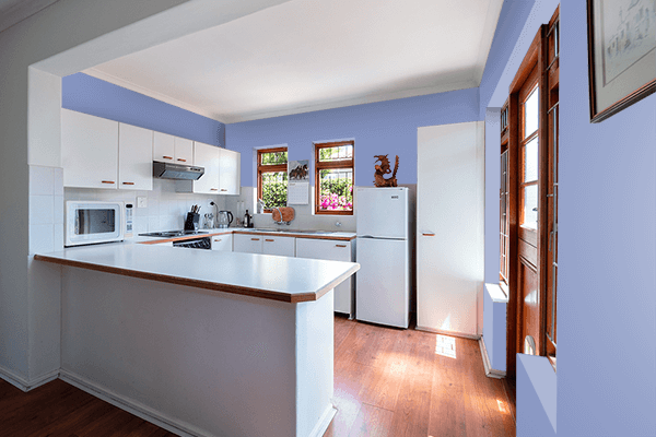 Pretty Photo frame on Dark Pastel Blue color kitchen interior wall color