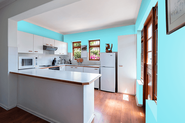 Pretty Photo frame on Medium Sky Blue color kitchen interior wall color