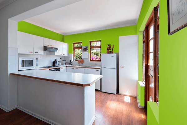 Pretty Photo frame on Dark Lemon Lime color kitchen interior wall color