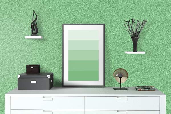 Pretty Photo frame on Light Green color drawing room interior textured wall