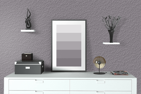 Pretty Photo frame on Taupe Gray color drawing room interior textured wall