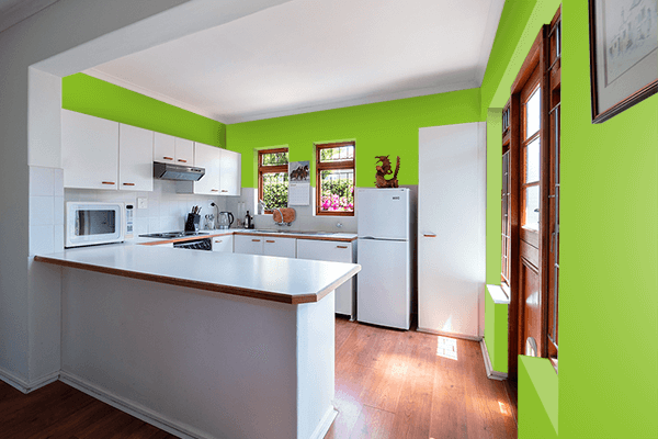 Pretty Photo frame on Dark Lemon Lime color kitchen interior wall color