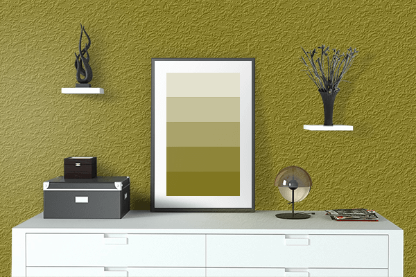 Pretty Photo frame on Olive color drawing room interior textured wall