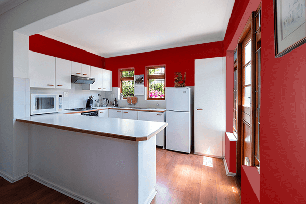 Pretty Photo frame on Dark Red color kitchen interior wall color