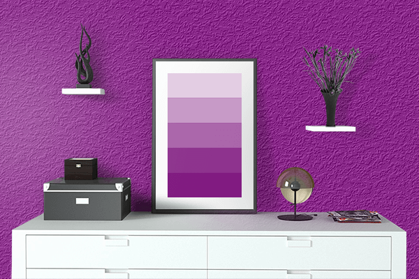 Pretty Photo frame on Dark Magenta color drawing room interior textured wall