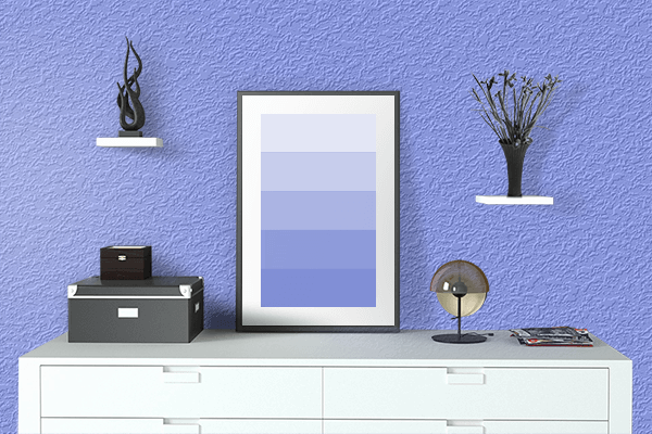 Pretty Photo frame on Jordy Blue color drawing room interior textured wall
