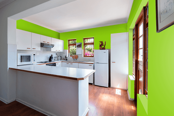 Pretty Photo frame on Sheen Green color kitchen interior wall color