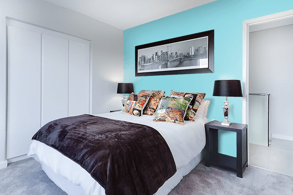 Pretty Photo frame on Sky Blue color Bedroom interior wall color