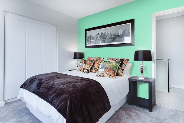 Pretty Photo frame on Pearl Aqua color Bedroom interior wall color