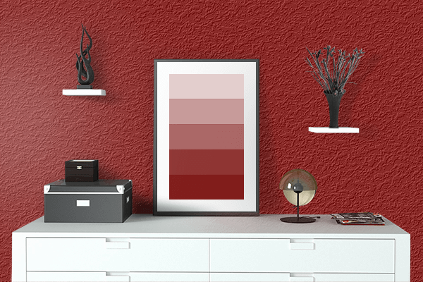 Pretty Photo frame on Dark Red color drawing room interior textured wall