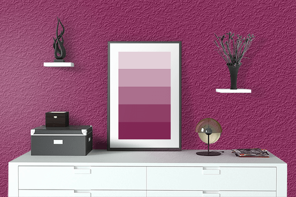 Pretty Photo frame on Violet-Red color drawing room interior textured wall