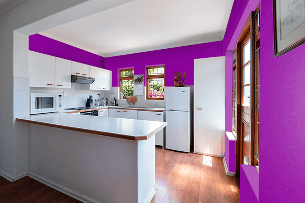 Pretty Photo frame on Dark Magenta color kitchen interior wall color