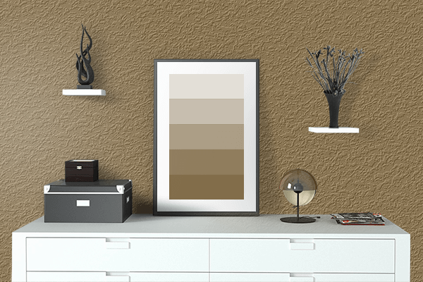 Pretty Photo frame on Raw Umber color drawing room interior textured wall