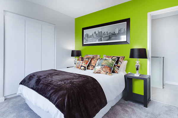 Pretty Photo frame on Apple Green color Bedroom interior wall color