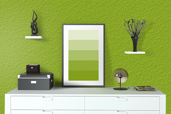 Pretty Photo frame on Apple Green color drawing room interior textured wall