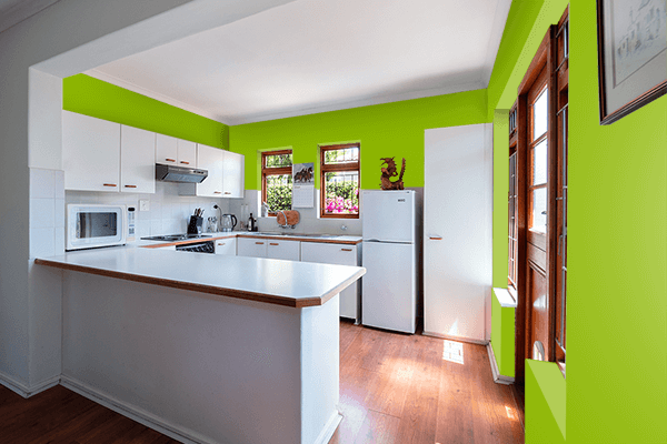 Pretty Photo frame on Apple Green color kitchen interior wall color