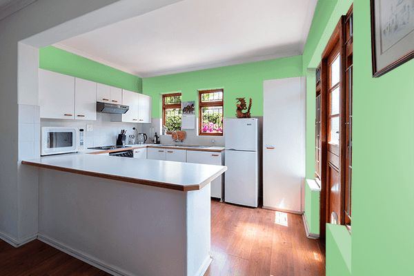 Pretty Photo frame on Dark Sea Green color kitchen interior wall color