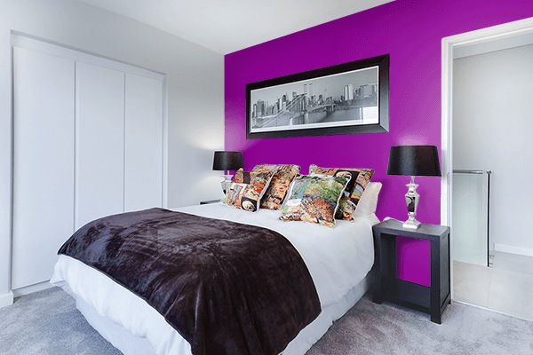 Pretty Photo frame on Dark Magenta color Bedroom interior wall color