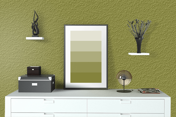 Pretty Photo frame on Old Moss Green color drawing room interior textured wall
