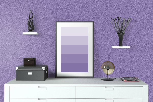 Pretty Photo frame on Middle Blue Purple color drawing room interior textured wall