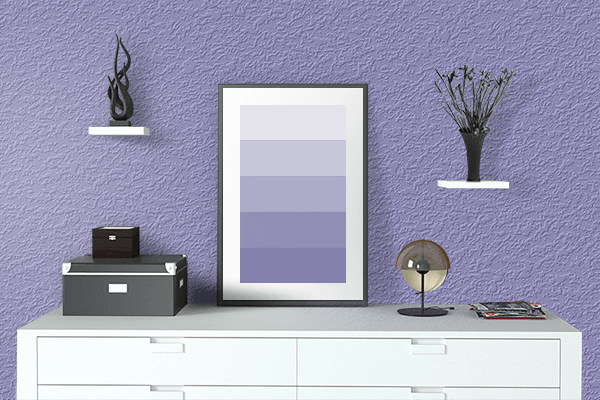 Pretty Photo frame on Ube color drawing room interior textured wall