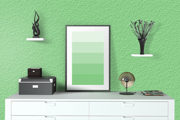 Pretty Photo frame on Light Green color drawing room interior textured wall