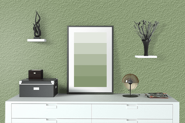 Pretty Photo frame on Asparagus color drawing room interior textured wall