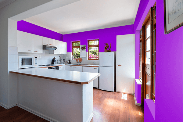 Pretty Photo frame on Dark Violet color kitchen interior wall color