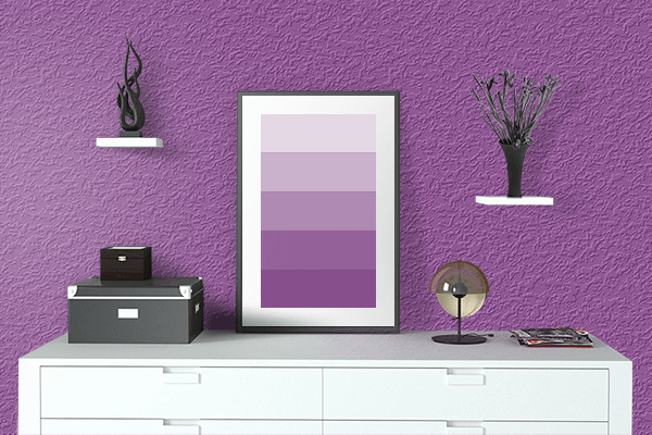 Pretty Photo frame on Purpureus color drawing room interior textured wall