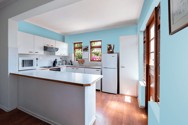 Pretty Photo frame on Dark Sky Blue color kitchen interior wall color