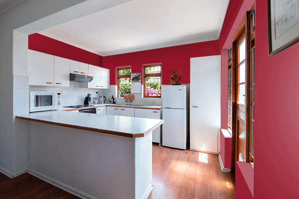 Pretty Photo frame on Ruby Red color kitchen interior wall color