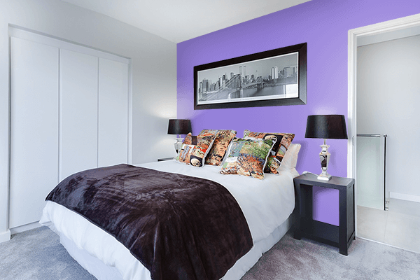 Pretty Photo frame on Medium Purple color Bedroom interior wall color