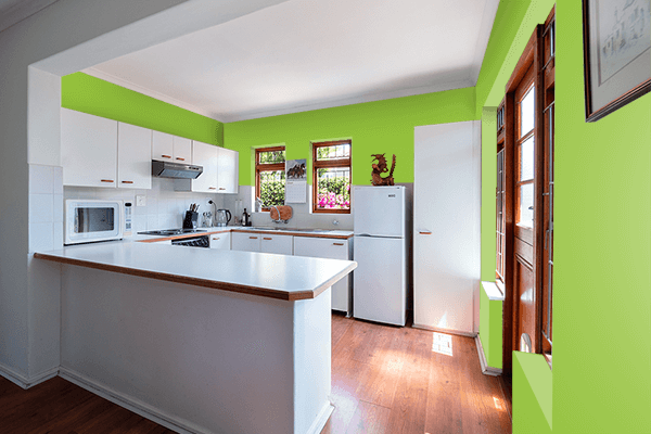 Pretty Photo frame on Yellow-Green color kitchen interior wall color