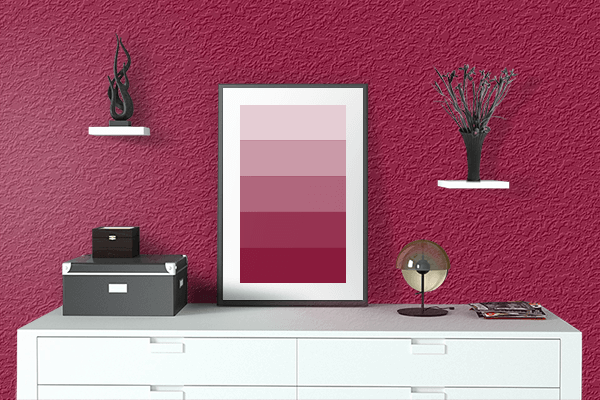 Pretty Photo frame on Pink Raspberry color drawing room interior textured wall