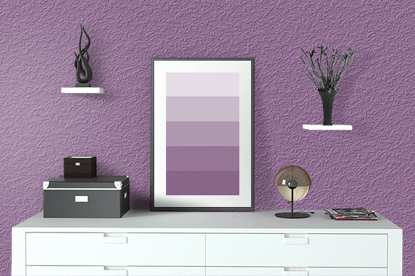 Pretty Photo frame on French Lilac color drawing room interior textured wall