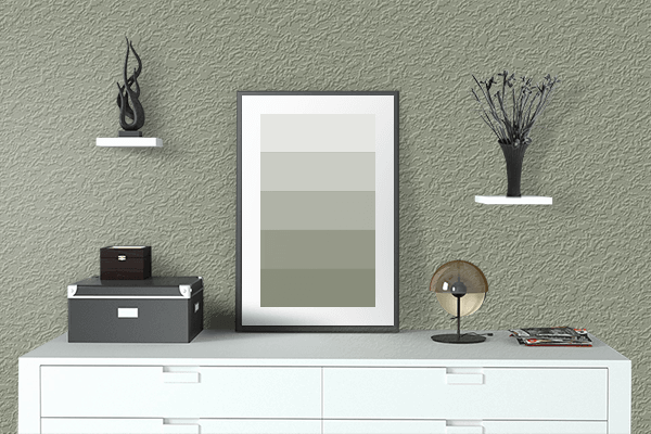 Pretty Photo frame on Artichoke color drawing room interior textured wall