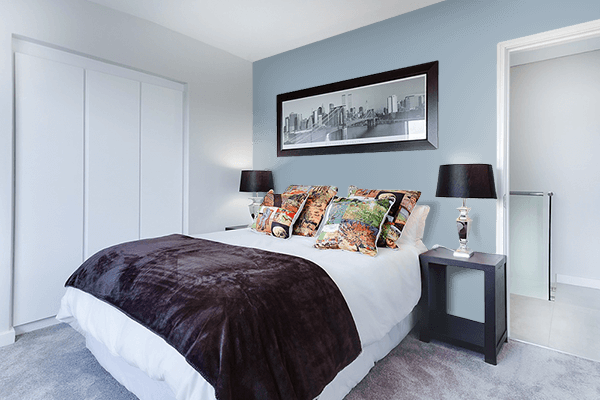 Pretty Photo frame on Cadet Grey color Bedroom interior wall color
