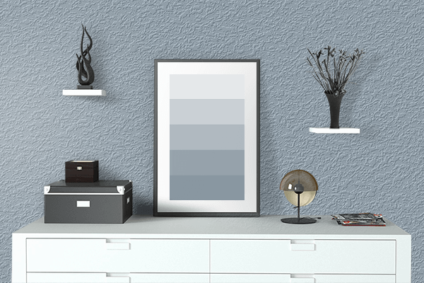 Pretty Photo frame on Cadet Grey color drawing room interior textured wall
