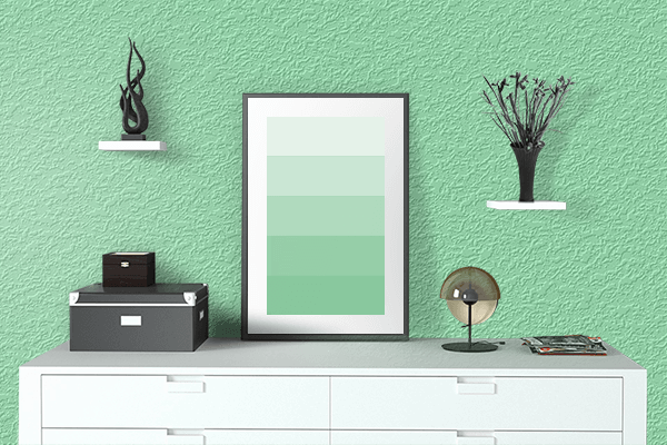 Pretty Photo frame on Teal Deer color drawing room interior textured wall