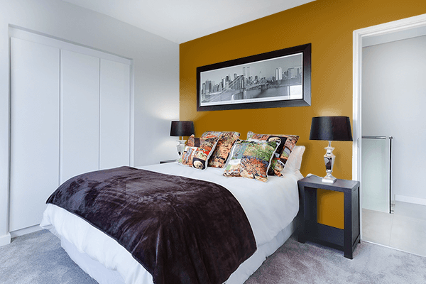 Pretty Photo frame on Gamboge Orange (Brown) color Bedroom interior wall color