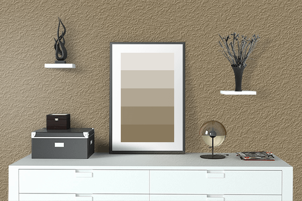Pretty Photo frame on Dark Tan color drawing room interior textured wall