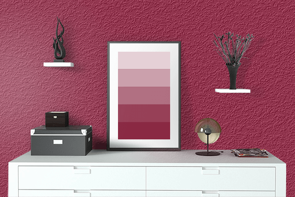 Pretty Photo frame on Vivid Burgundy color drawing room interior textured wall