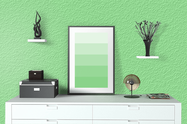 Pretty Photo frame on Pale Green color drawing room interior textured wall