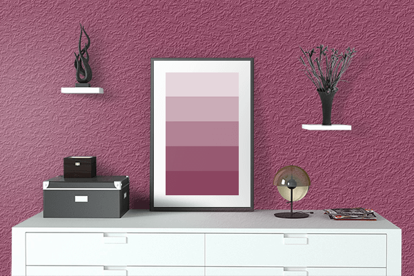 Pretty Photo frame on Quinacridone Magenta color drawing room interior textured wall