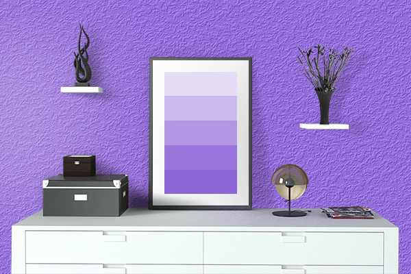 Pretty Photo frame on Violets Are Blue color drawing room interior textured wall