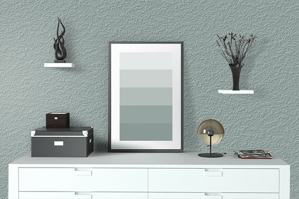 Pretty Photo frame on Cadet Grey color drawing room interior textured wall