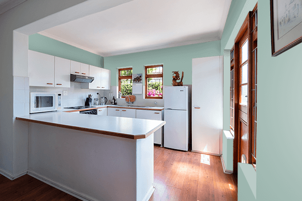 Pretty Photo frame on Cambridge Blue color kitchen interior wall color