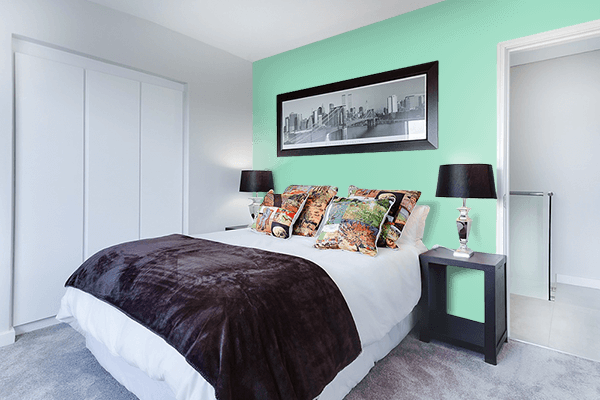 Pretty Photo frame on Sea Foam Green color Bedroom interior wall color