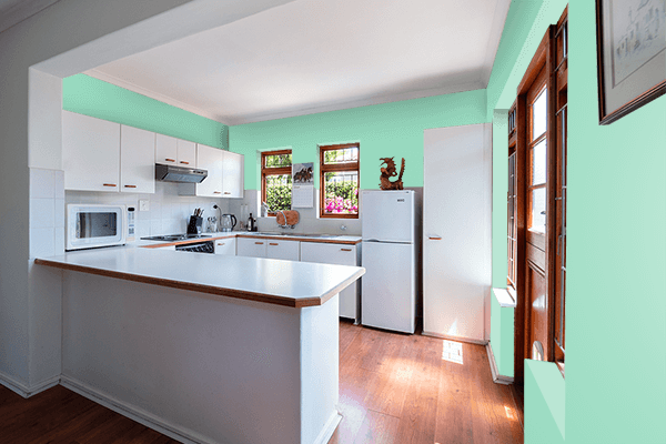 Pretty Photo frame on Sea Foam Green color kitchen interior wall color